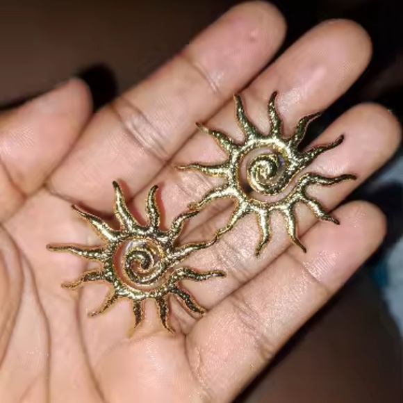 Abstract Sunburst 18K Gold Stainless Steel Earrings - Picture 10 of 14